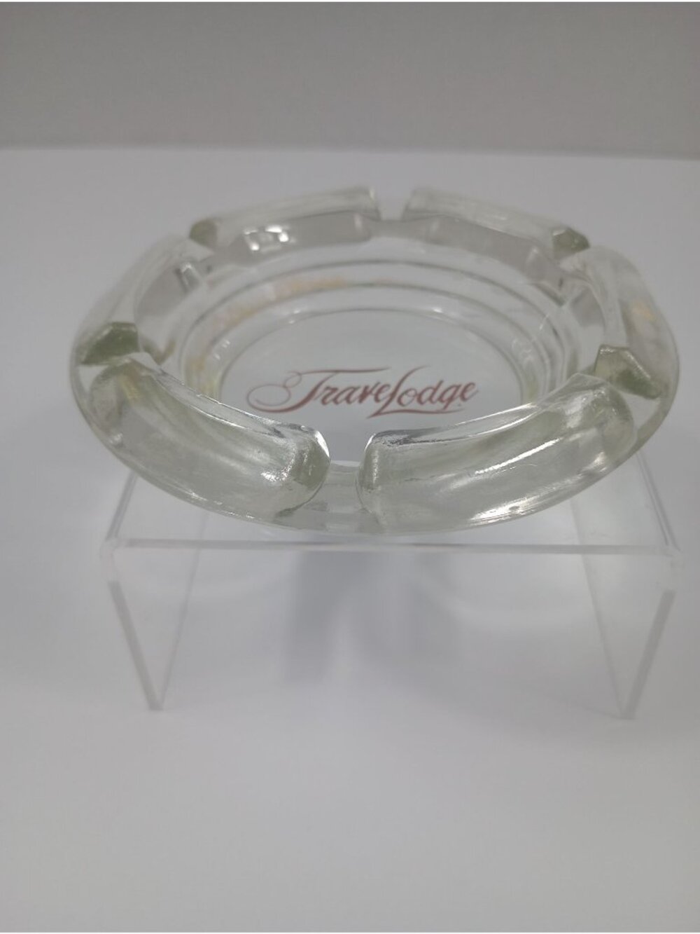 Vintage Clear Glass Round " Travelodge" Advertising Ashtray